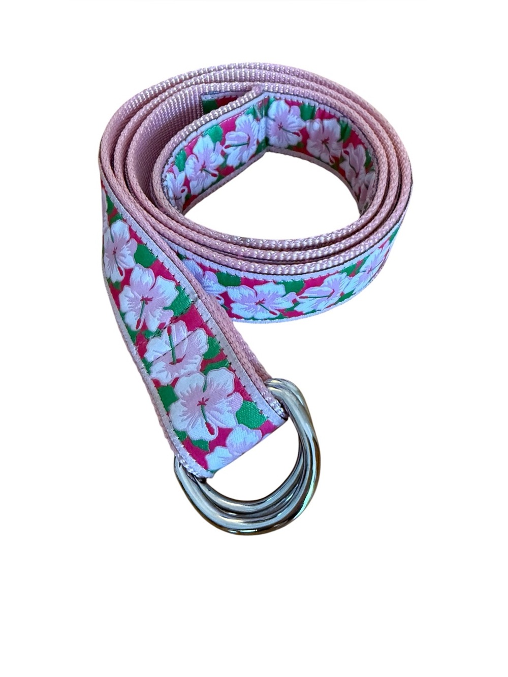 Douglas Paquette Hibiscus Floral Adjustable D Ring Nylon Belt Size Medium